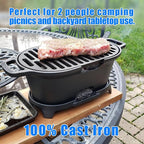 IRONMAX Mini Hibachi Grill Outdoor, Portable Small Charcoal Grill and Tabletop Cast Iron Skillet, 100% Cast Iron, Durable, Camping BBQ Grill Grate 11" x 6.7" for 2 People