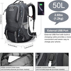 G4Free 50L Hiking Backpack Waterproof Daypack Outdoor Camping Climbing Backpack with Rain Cover for Men Women(Dark Grey)