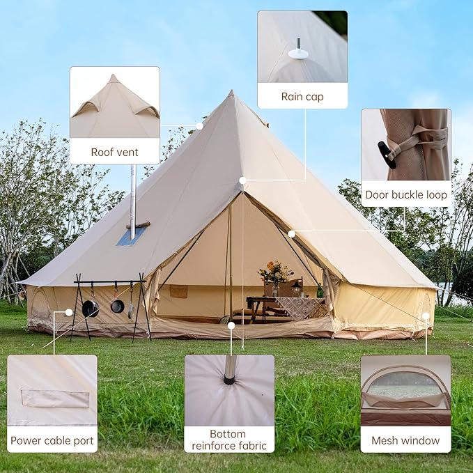 Oxford Bell Tent for Family Camping - Spacious 13.1ft /16.4ft Yurt with Stove Jack, Large Glamping Tents for 4-8 People, 4 Season Oxford Hot Tent Shelter
