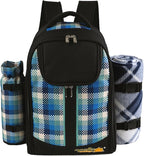 apollo walker Picnic Backpack Bag for 2 Person with Cooler Compartment, Detachable Bottle/Wine Holder, Fleece Blanket, Plates and Cutlery Set
