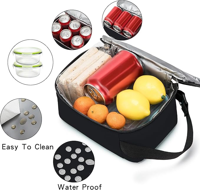 BEIMILY Mini Insulated Lunch Bag for Women Men, Portable Refrigerated Lunch Box,Soft Insulated Tote Cooler Bag for Work Camping Hiking Beach Picnic with Comfort Handle and Removable Hand Strap(Black)