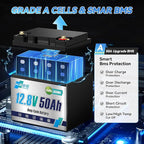 12V 50Ah LiFePO4 Battery Rechargeable Lithium Batteries, 3000+ Cycles Lithium Iron Phosphate Battery, Perfect for RV, Solar System, Trolling Motor, Camping, Marine