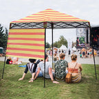 EAGLE PEAK 8x8 Pop Up Canopy Tent with Sidewall, Compact, Portable Slant Leg Instant Sun Shelter for Beach, Sports, & Camping, 8x8 Base 6x6 Top, Orange Yellow Stripe