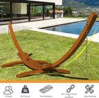 Lazy Daze Hammocks 13 FT Outdoor Arc Wood Hammock Stand, 2 Person Hard Pine Wood Hammock Stand with Carabiners and Chains for Indoor Outdoor Patio Garden Yard Poolside, 500lb Capacity, Brown
