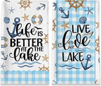 Lake House Decor, Lake House Gifts for Women, Summer Buffalo Plaid Kitchen Towels Sets 2 Pack, Life is Better at the Lake Dish Towels for Housewarming Birthday Mothers Day Christmas, 18x26 Inches