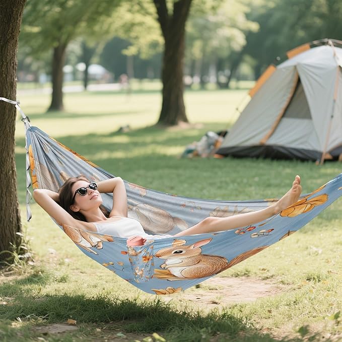 Blue Background Squirrel Camping Hammock Single Portable Hammocks 330 lbs Capacity with 2 Tree Straps and Attached Carry Bag,Perfect for Outdoor,Indoor,Beach,Camping,Travel