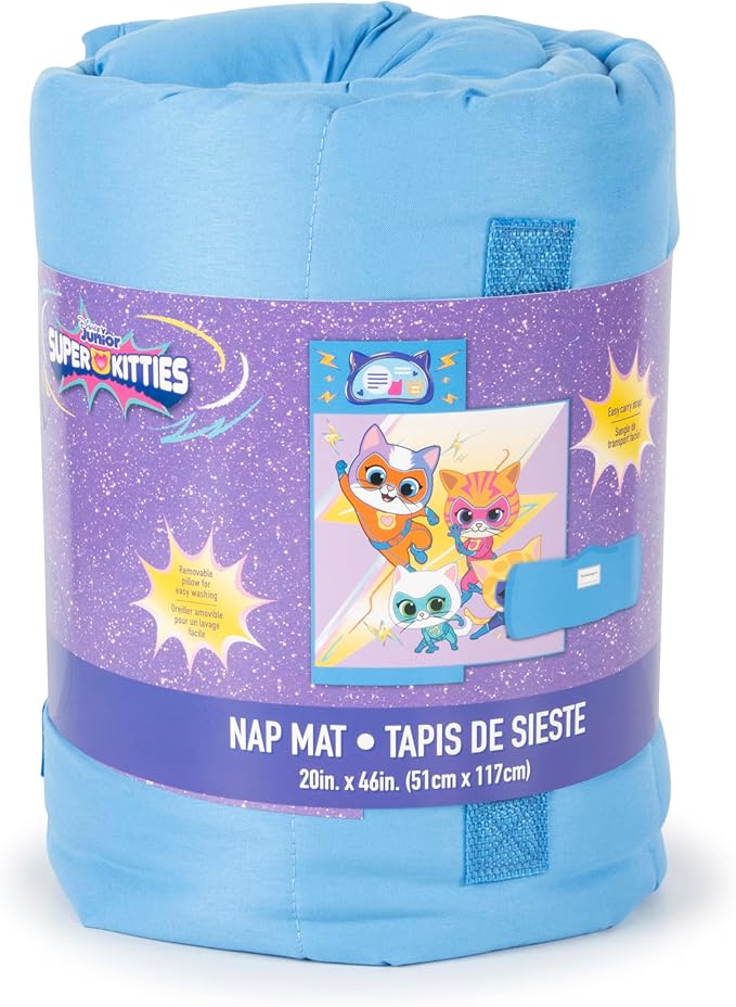 Jay Franco Kids Nap Mat with Embedded Pillow & Blanket – Soft 46"x20" Microfiber Sleeping Bag with Name Tag & Handle for School, Travel, Sleepover