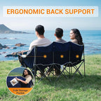 KingCamp 3 Person Camping Chair, Oversized 660lbs Heavy Duty Loveseat for Adults Portable Folding XL 2 Person Couch Padded Comfortable Three Seat with Cup Holder for Outdoor Lawn, Khaki/Coffee