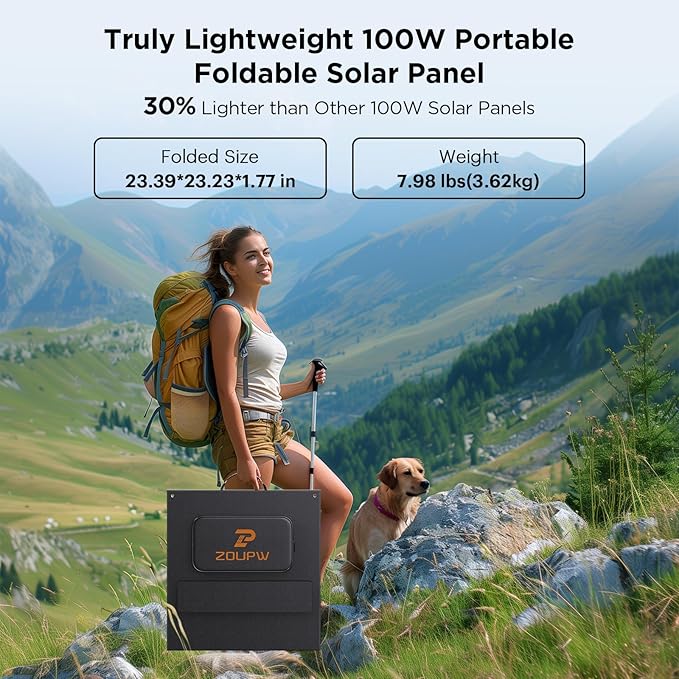 100W Portable Solar Panel N-Type 16BB,25% Efffciency Ultralight 7.98lbs Foldable Solar Charger for Jackery 300/EcoFlow River/Bluetti/Anker Solix, IP67 Waterproof for RV Camping Off-Grid