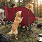 SUNNYFEEL Double Camping Chair Portable Folding Loveseat for 2 Adults Heavy Duty Oversized Camping Couch 600 lbs with Cup Holders & Storage for Outdoor Camping, Beach, Lawn, Patio RV & Indoor Use Red