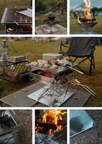 CAMPINGMOON 3 in 1 Portable Fire Pit 12 inch Foldable Stainless Steel Wood Burning Camping Stove BBQ Grill for 3 People Adjustable Height Outdoor Cooking Campfire Carry Bag included MT-035