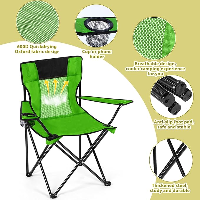 Shellwei Breathable Folding Camping Chair with Cupholder Carry Bag Regular Size Portable Lightweight Lawn Chair with Side Pocket Fishing Hiking Picnic Party Beach Outdoor Activity(Colorful,8 Pcs)