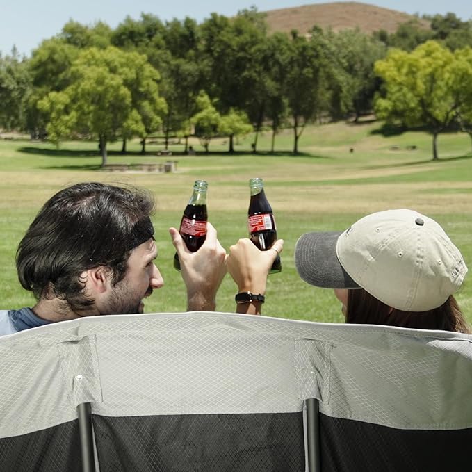 SunnyFeel Folding Double Camping Chair, Oversized Loveseat Chair, Heavy Duty Portable/Foldable Lawn Chair with Storage/Cooler for Outside/Outdoor/Travel/Picnic, Fold Up Camp Chairs for Adults 2 People