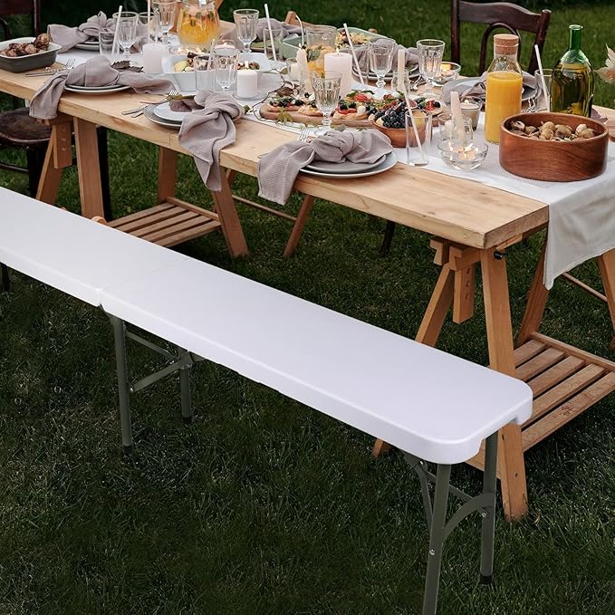 Plastic Folding Bench - Portable Bench Used for Indoor, Outdoor, Picnic, Party, Camping, Dining Seat, Garden Soccer Multipurpose Entertaining Activities, White (1, White, 8 Feet)