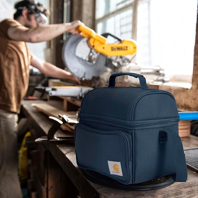 Carhartt Insulated 12 Can Two Compartment Lunch Cooler, Durable Fully-Insulated Lunch Box, Navy