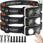 LED Headlamp Rechargeable with Motion Sensor, Headlamps for Adults Rechargeable with White Red Light Waterproof 6 Modes for Outdoor Camping Running Hard Hat Fishing Repair, 3 Pack