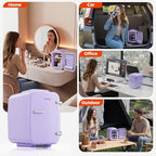 Mini Fridge, 4 Liter/6 Can Mini Makeup Fridge, 110V AC/ 12V DC Portable Thermoelectric Cooler&Warmer for Skincare, Drink, Cosmetic, Medicine, Small fridge for Bedroom, Office, Dorm, Car, Purple