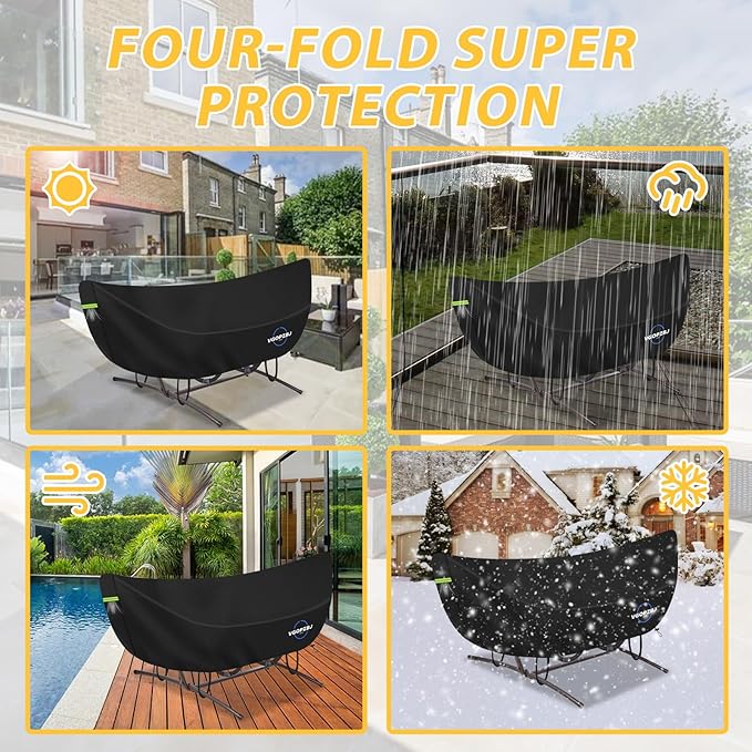 Hammock Cover Waterproof, 600D Heavy Duty Oxford-Thickened Cover for 10 - 12FT Hammock Stand With Handles,Vents,Click-Close Straps & Reflective Strip All Weather Protection