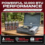 12,000 BTU Portable Butane Camping Stove with 4 x 8oz. Butane Fuel Canister Combo, Double Wind-Guard Portable Stove w/Carry Case for Road Trips, Camping, Tailgating & Emergencies by Chef Master 90235