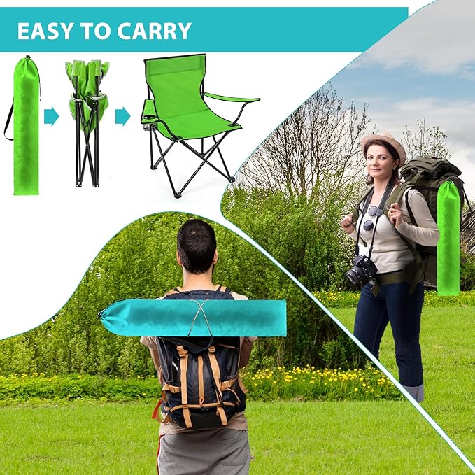 4 Pcs Folding Camping Chairs with Cupholder and Carry Bag Regular Size Portable Lightweight Lawn Chair with Mesh Side Pocket for Fishing Hiking Picnic Beach Outdoor Party (Stylish)