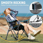 FUNDANGO Oversized Rocking Camping Chair for Adults, 2 Pack Portable Folding Lawn Chairs for Outside with Pillows, Wide Armrest, 2 Cup Holders, Carry Bag for Patio Garden Outdoor Supports 300Lbs