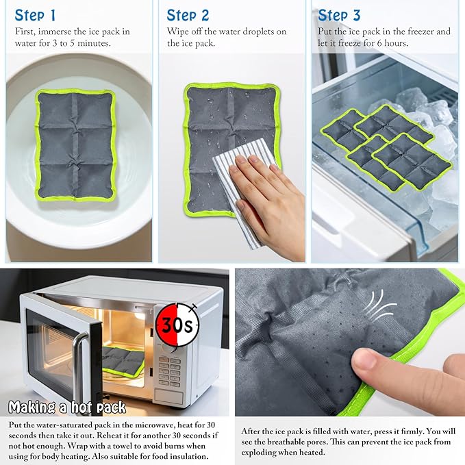 4pcs Reusable Ice Packs for Lunch Boxes & Coolers, (6”x4”x0.7”) Slim Freezer Packs for School Lunch Bags, Small Non-Toxic Cooler for Picnic & Camping