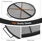 Lineslife X-Marks Fire Pit Cooking Grill Grates Portable, Heavy Duty Folding Round Campfire Grill Grate, Firepit Grill Grate with Handles for Outdoor BBQ Picnic, Black 24 Inch
