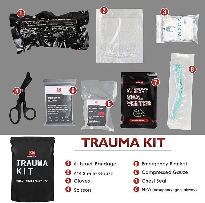 IFAK Refill Kit, Compact Emergency Medical First Aid Trauma Kits Survival Supplies Hemostatic Combat Tactical Wound Care Dressing Pack with Chest Seal 6”Israeli Bandage for Rapid Military, 8pcs