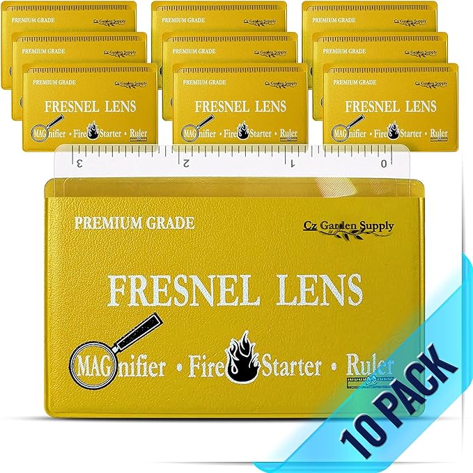Fresnel Lens 4X Magnifier Pocket Wallet Credit Card Size • Ruler - Unbreakable Plastic for Home Office Classroom & Outdoor EDC Survival Kit Bushcraft (10 pack Ruler/Magnifier - Yellow)