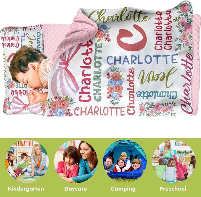Personalized Toddler Nap Mat for Preschool, Custom Name Kids Sleeping Bag for Daycare, Kindergarten Roll Up Sleeping Mat with Removable Pillow and Soft Blanket, Fun Themes for Boys & Girls
