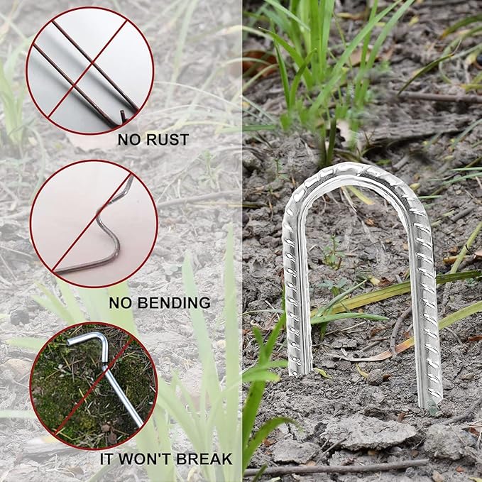 Eurmax USA 12 Inch Trampoline Stakes,Heavy Duty Ground Anchors,Trampoline Anchors,U Hook,Tent Stakes for High Wind,Ground Anchor Screw in,Yard Stakes,Galvanized Steel (8 Pack, Silver)