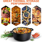 Overmont 2-in-1 Cast Iron Dutch Oven - 5QT Pre-Seasoned All-in-One Casserole Braising Pan with Skillet Lid Cookbook & Silicone Handle Covers - Heavy Duty Oven-Safe Pot for Bread Baking Frying Camping