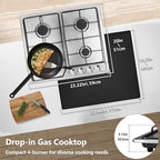 Gas Stove Top 4 Burner, 23 Inch Gas Cooktop for NG/LPG Convertible, Stainless Steel Stove with Thermocouple Protection for Outdoor Kitchen, Camping, Total 27400BTU