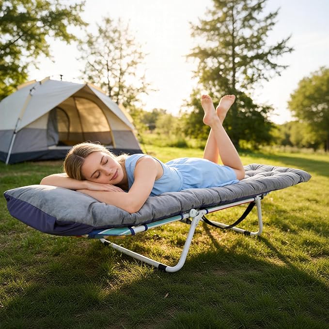 Slsy Folding Camping Cot for Adults with Pad, Padded Portable Sleeping Cots, Camp Bed with Carry Bag for Outdoor Travel, Beach, Hiking