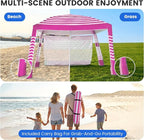 Zeraty Beach Cabana 8'×8', Portable Beach Canopy with Side Wall, Easy Pop Up UPF 50+ Silver-Coated Beach Tent Sun Shelter, Wind Resistant Adjustable Height Beach Umbrella Tent for Family, Pink
