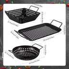 3 Pack Grill Topper Pans for Outdoor Grill, Stainless Steel Vegetables BBQ Grilling Basket with Holes Handles, Nonstick Barbecue Pan Grilling Gifts for Camping Picnic Cooking Seafood Meat