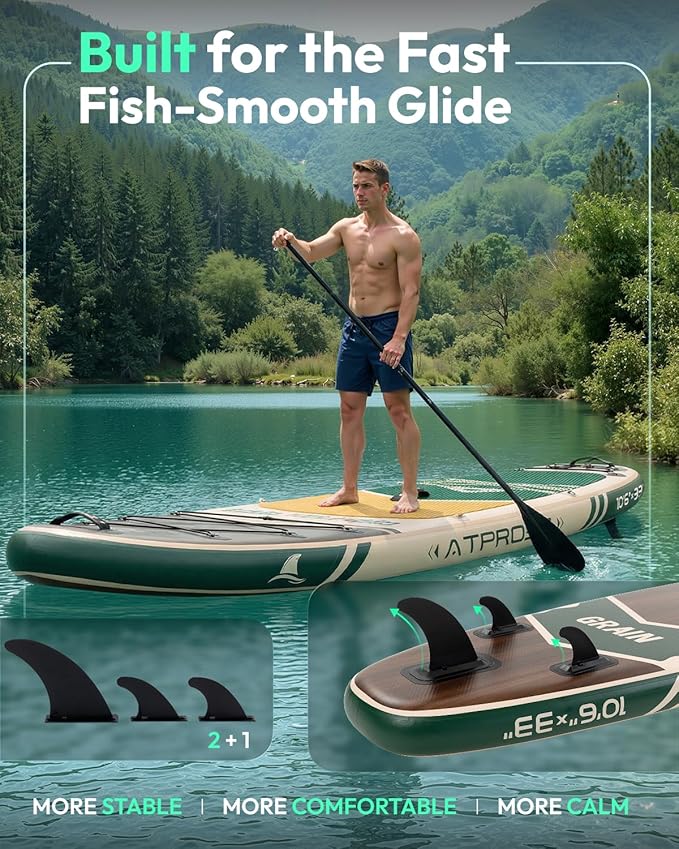 10'6''x33''Inflatable Stand Up Paddle Board, 400lbs Extra Wide Blow Up Paddle Board with Kayak Seat, Premium SUP Accessories Kit & Backpack, Non-Slip Stable Deck Boat for Yoga Fishing Surf