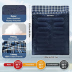 Double Sleeping Bag for Adults Machine Washable 2 Person Camping Sleeping Bag Queen Size Waterproof with Compression Sack for Cold Weather 3-4 Seasons