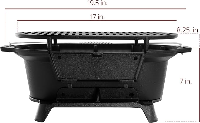 Megachef Oval Cast Iron Portable Hibachi Grill for Outdoor Use and Camping in Black