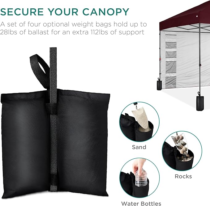 Best Choice Products 10x10ft Pop Up Canopy Tent with Sidewall, 1 Person 1 Minute Set Up, Carry Case, 4 Weight Bags - Burgundy