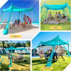 Beach Tent Sun Shelter UPF 50+,10x10 FT Beach Canopy Tent Sun Shade,Pop Up Beach Canopy with 8 Sandbags,Outdoor Beach Shade for Camping Trips, Fishing, Backyard Fun Picnics (Turquoise)
