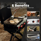 GasOne Flat Top Gas Grill with Lid – Auto Ignition Propane – Premium Stainless Steel Body Tabletop with Pre Season Griddle – Oil Drip Tray – for RV, Camping
