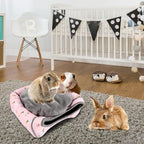 BWOGUE Guinea Pig Bed Large Hide-Out Cozy House Bed for Rabbits Ferret Chinchilla Bearded Dragon Winter Warm Cage Nest Hamster Accessories Cute Bunny and Carrot Pattern