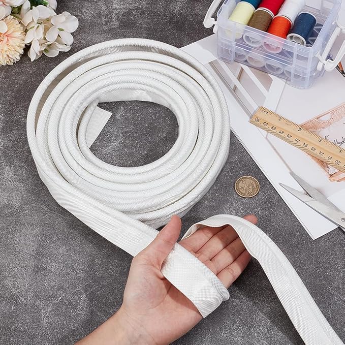 BENECREAT 5.5 Yards White Awning Rail Piping, 8mm Double Flap Awning Tent Piping Insert with Solid PVC Core for Rv, Tarps, Camping Tent Accessories