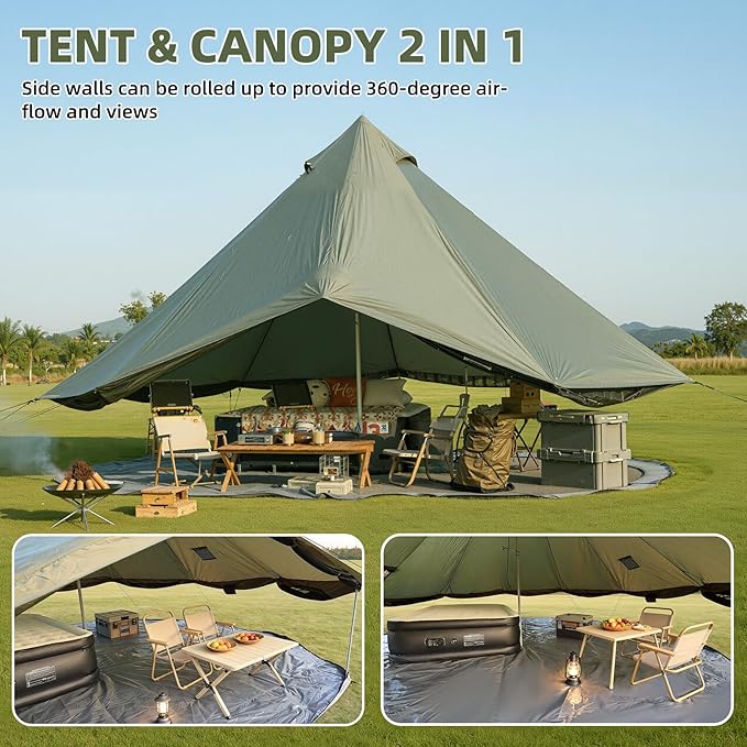 YOLENY Bell Tent, Yurt Tent 4/6/8/10 Person 4 Season Waterproof Glamping Tents w/Stove Jack for Family Camping Outdoor Party, Glamping Tents for Camping - 10/13.1/16.4FT