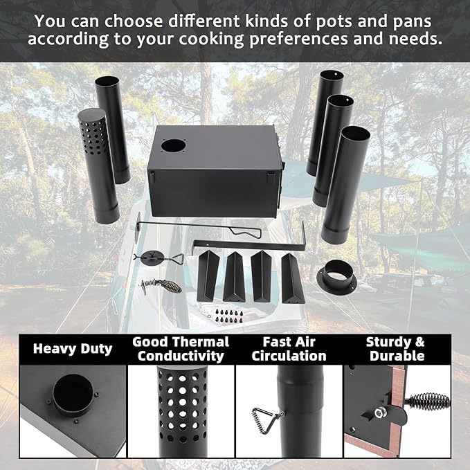 KUAFU Wood Burning Stove Tent Camping Stove for Outdoor Cooking Fishing Hiking Travel Portable Heater with Storable Chimney Pipes Mini Wood Stove
