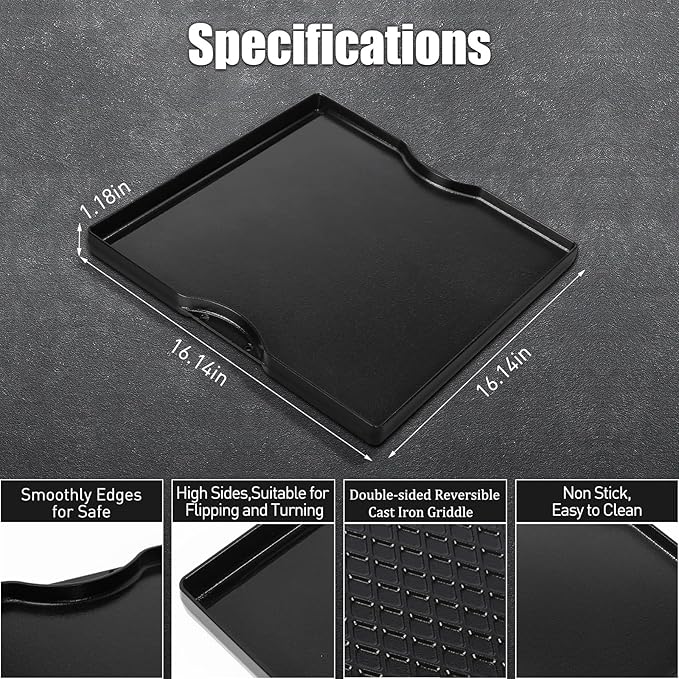 Grill Griddle for Weber Genesis 300 & 400 Series (2022+),Porcelain-Enameled Cast lron Dual Sided Sear Replacement Parts for Weber,hick Nonstick BBQ Griddle Pan,16.14" x 16.14"