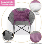 Northroad Folding Compact Camping Moon Chair, Outdoor Padded Saucer Round Chair w/Cup Holder Supports up to 300 lbs for Beach Hiking Fishing Picnic Lawn,Purple&Grey