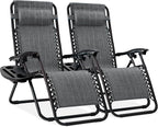 Best Choice Products Set of 2 Adjustable Steel Mesh Zero Gravity Lounge Chair Recliners w/Pillows and Cup Holder Trays - Gray