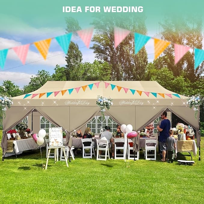 COBIZI 10x30 Pop Up Canopy Heavy Duty with 8 Removable Sidewalls, Commercial Portable Tents for Parties Ez Up Canopy All-Weather Windproof & Waterproof UPF 80+ Wedding Tent